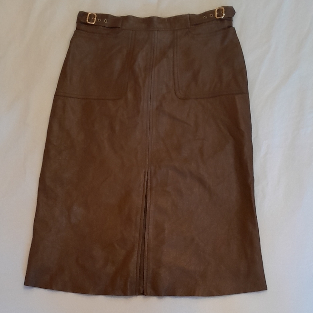 Chocolate Brown Lambskin Leather Skirt, XS
